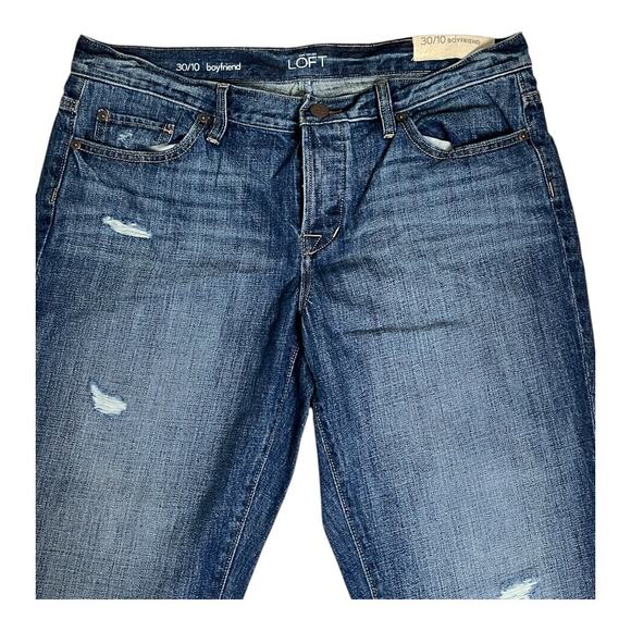 LOFT Jeans Women's 30/10 Blue Boyfriend Slouchy Fit Distressed Rolled Cuff NWT - Picture 2 of 7